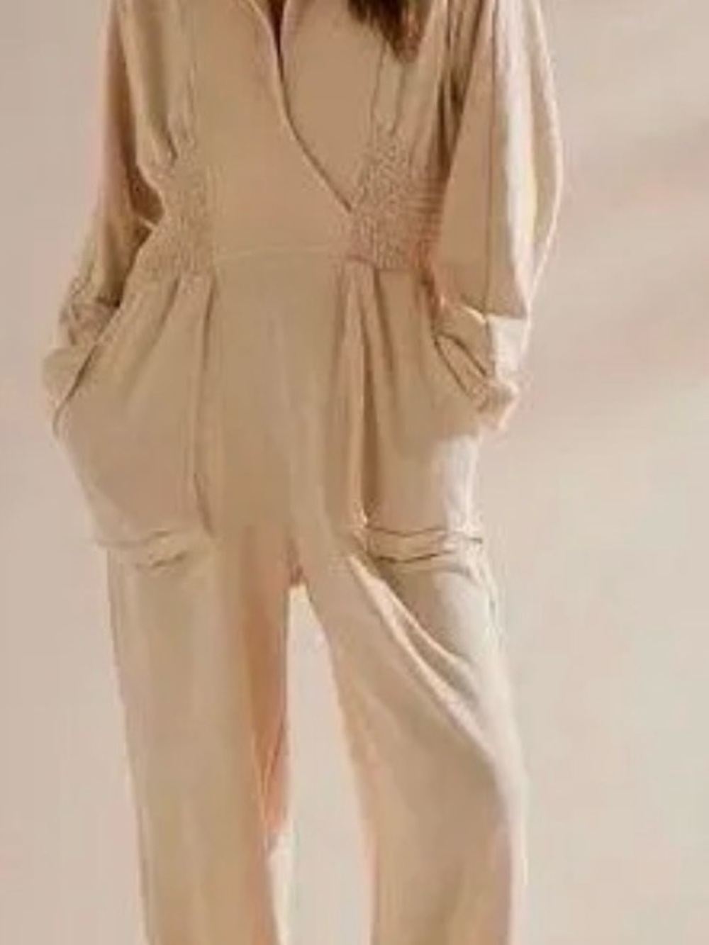 FP Beach Blair Cream Relaxed Cotton Jumpsuit with Pocket Detail NWOT